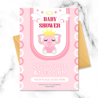大象和小象海报模板_粉色迎婴派对邀请函