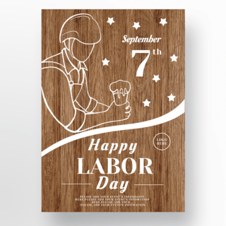 劳动节插画人物海报模板_人物插画美国劳动节木质海报