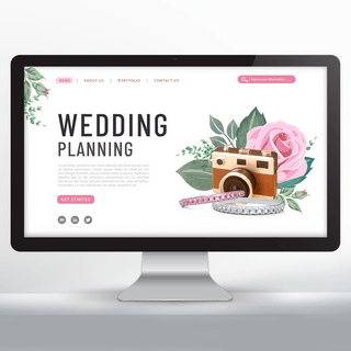 婚礼策划海报模板_简约手绘花朵婚礼策划网页设计