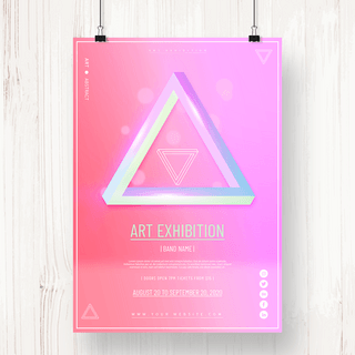 几何渐变立体海报模板_粉色渐变立体三角形艺术展览海报
