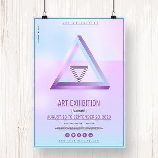 渐变高级海报模板_紫色渐变立体三角形艺术展海报