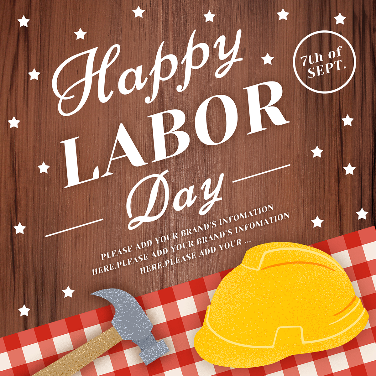 格纹桌布木质美国劳动节海报图片