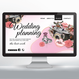 婚戒海报模板_婚戒相机粉色婚庆策划网页设计