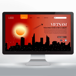 页面设计海报模板_现代剪影风格越南西贡旅游宣传网站页面设计