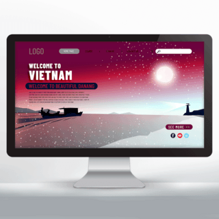 页面设计海报模板_时尚插画风格越南芽庄旅游宣传网站页面设计