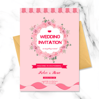 粉色小清新婚礼海报模板_粉色小清新樱花元素结婚邀请函
