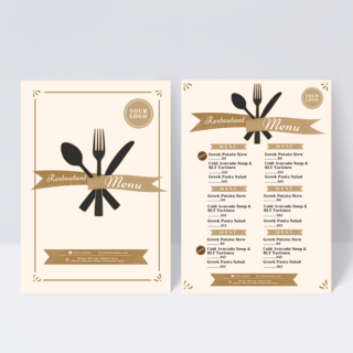 手绘餐厅菜单设计海报模板_丝带刀叉元素菜单设计
