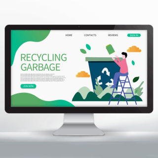 回收垃圾箱海报模板_绿色矢量环保教育宣传落地页设计