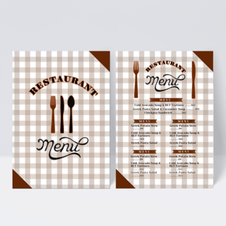 棕色菜单海报模板_格子刀叉元素西餐菜单