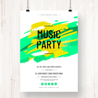 笔触海报模板_简约绿色笔触元素音乐派对宣传海报