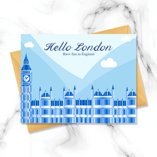 英国伦敦海报模板_英国伦敦旅游蓝色明信片