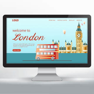 伦敦桥塔海报模板_欢迎来到英国旅游蓝色清新宣传主页设计