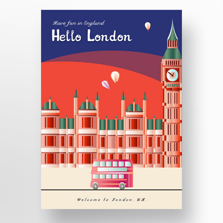 欢迎来到英国伦敦旅游红色海报设计