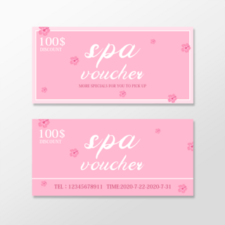 清新粉色花朵海报模板_粉色花朵清新spa优惠券