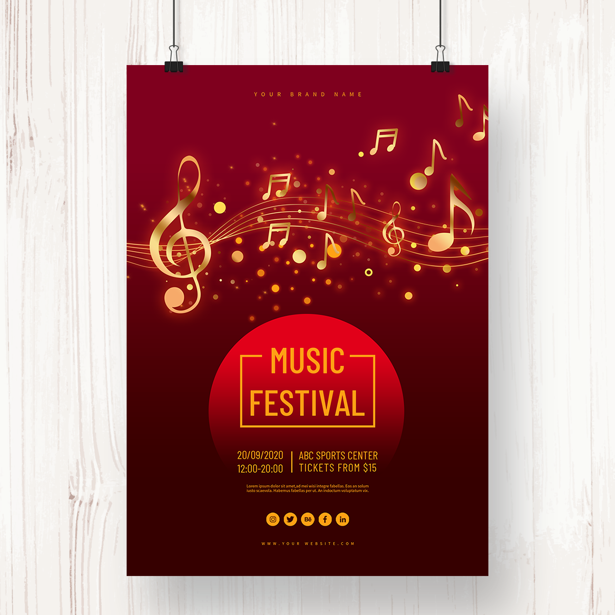 红色音符元素音乐节宣传海报图片