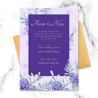紫色唯美浪漫花朵结婚邀请函