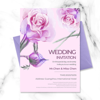 婚礼邀请函设计海报模板_紫色花朵婚礼邀请函设计