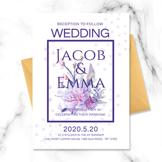 简约白色紫色花朵结婚邀请函
