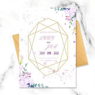 紫色水彩花朵结婚邀请函