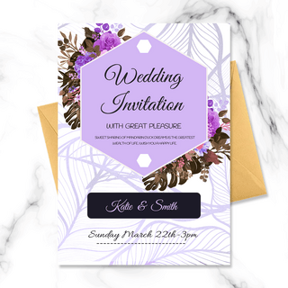 紫色浪漫唯美花朵结婚邀请函