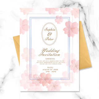 白色樱花海报模板_白色粉色樱花元素婚礼邀请函