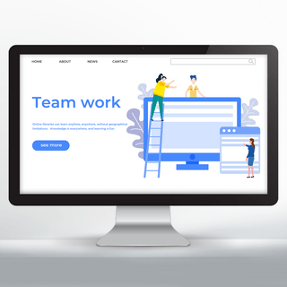 团队网页海报模板_蓝色梯子团队合作宣传网页设计
