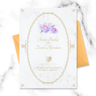 紫色婚礼邀请函海报模板_典雅时尚紫色花朵婚礼邀请函