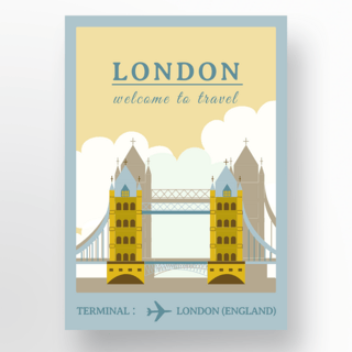 棕绿色伦敦旅行海报