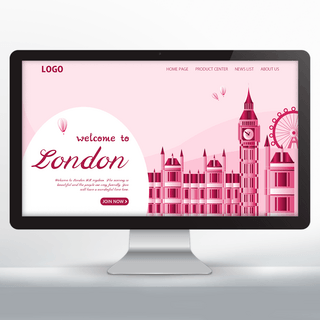 主页海报模板_欢迎来到英国伦敦旅游红色宣传主页设计
