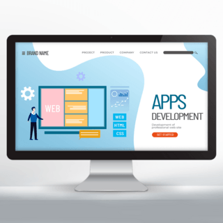网页开发设计海报模板_蓝色电脑web网站开发网页设计