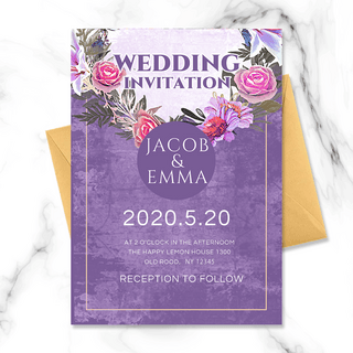 浪漫紫色花朵海报模板_浪漫唯美紫色花朵结婚邀请函