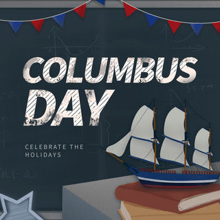 黑板粉笔字船只模型哥伦布日宣传