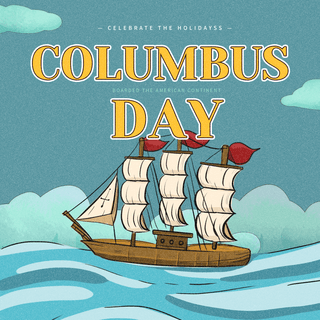 复古航海海报模板_蓝色复古创意航海手绘简约哥伦布日宣传