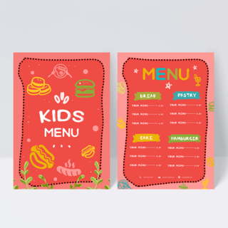 菜单设计红色海报模板_手绘红色可爱儿童菜单设计