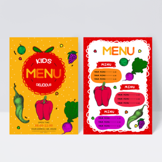 儿童菜单可爱海报模板_手绘彩色蔬菜可爱儿童菜单设计
