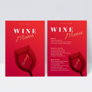 红色剪纸风格葡萄酒菜单
