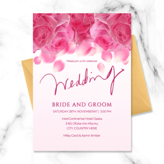 粉色花瓣玫瑰海报模板_现代时尚粉色玫瑰花瓣飘落结婚邀请函