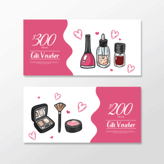 粉色手绘化妆品促销券设计