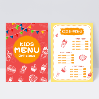 黄色活力背景海报模板_可爱红色背景儿童菜单设计