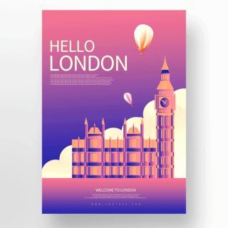 快乐大本营海报模板_紫色矢量欢迎来到伦敦旅游海报