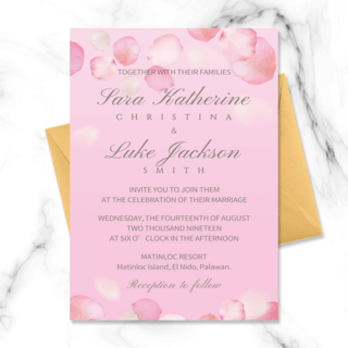 粉色玫瑰花瓣海报模板_奢华高端浪漫甜美粉色玫瑰花瓣结婚邀请函