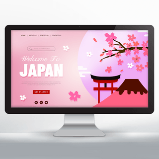 网页设计宣传页海报模板_粉色日本樱花景点旅游宣传落地页