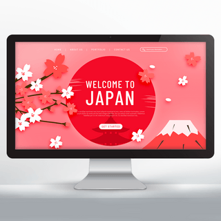 日本旅游地标海报模板_粉色樱花日本旅游宣传落地页设计