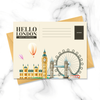 英国伦敦海报模板_时尚暖色英国伦敦旅游宣传明信片贺卡
