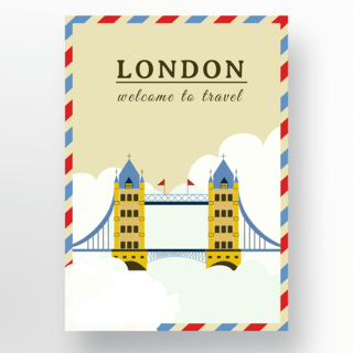 红蓝色伦敦塔桥旅行海报