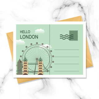 邮票海报模板_绿色伦敦旅行明信片