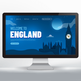 网页设计主页海报模板_蓝色剪纸风格英国旅游宣传主页设计