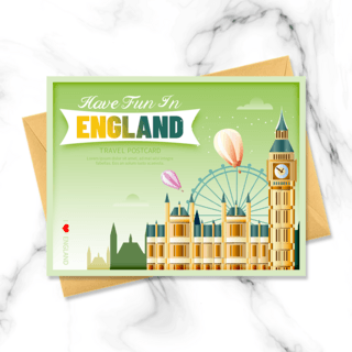 快乐大本营海报模板_绿色英国景点旅游明信片
