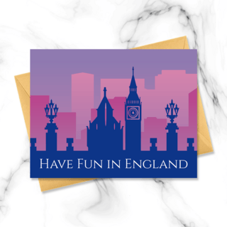 时尚紫色渐变背景英国旅游明信片