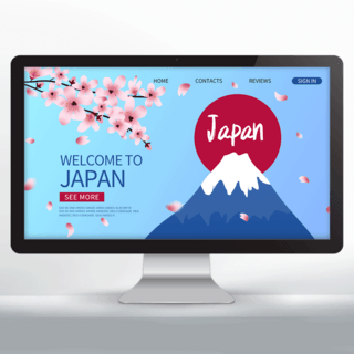 日本旅游富士山海报模板_矢量日本旅游宣传落地页设计